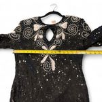 Vintage Patchouli Silk Beaded Sequin Keyhole Cocktail Mini Dress Black L Size L Photo 11