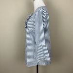 Draper James  Top Womens Small Blue Striped 3/4 Bell Sleeve Cotton Ruffle Relaxed Photo 7
