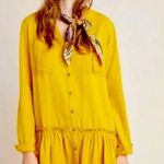 Anthropologie  Maeve Mustard Yellow Button Front Long Sleeve Tiered Marlie Dress Photo 1