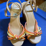 Soda  chunky platforms size 7 tan with pink and‎ orange straps Photo 0