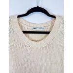 ZARA  Womens Sweater Beige Beaded Relaxed Knit Pullover Jumper Long Sleeve Medium Photo 3