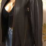 Collarless Italian leather moto jacket dark brown size M Size M Photo 0