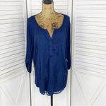 st. john's bay St. John’s Bay Embroidered Scoop V Neck Tunic Shirt Navy Blue Large Photo 1
