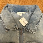 Elan  NTW Small Light Acid Wash Denim Short Sleeve Romper Elastic Waist Photo 2