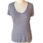 Tory Burch Black & White Striped Tee Shirt Gold Tag Summer Top ~ Women's MEDIUM Photo 2