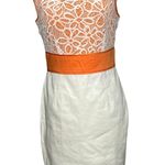 London Times Sheath Dress Womens 8 Orange White Lace Sleeveless Classic Chic Photo 0