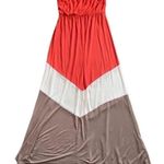 Love Culture  Orange & Tan Chevron Color Block Strapless Maxi Summer Dress Medium Photo 6