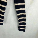 J.Crew  Sweater Women Sz M Blue Cream Striped 100% Baby Alpaca V Neck Long Sleeve Photo 2