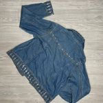 Don’t mess with Texas denim blue Jean jacket hem rhinestone detail cotton large Photo 1