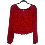 Free People Lola Red Floral Ruffle Boho Crop Top Long Sleeve Blouse Size L Photo 3