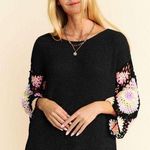 Black Crochet Sleeve Sweater Size M Photo 0