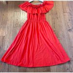 J.crew red orange jersey ruffle neck off shoulder midi dress M Size M Photo 9