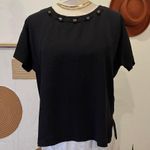 Byer California 90s Tres Paquette Byer CA USA Made Black Silky Beaded Collar Short Sleeve Blouse Photo 11
