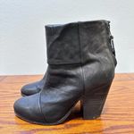 Rag and Bone  Newbury Black Leather Stacked Heel Bootie Zip Back‎ Classic Chic 37.5 Photo 4