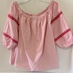 Crown & Ivy  Women’s XXL Pink White Stripe Embroidered Balloon Sleeve Boho Casual Photo 0