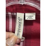 st. john's bay  Red/White Plaid‎ Short Puff Sleeve Button Up Blouse Size XL Photo 1
