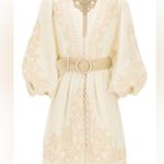Zimmermann  Estelle Embroidered Long Balloon Sleeve Mini Linen Dress Bohemian Photo 6