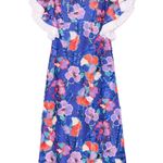 Tory Burch Natalie Floral Midi Resort Dress Ruffle Trim Blue Size 0 Photo 0