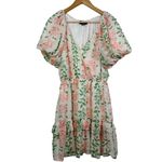 VICI  Floral Print Ruffle Mini Dress Womens Medium White Pink Green Short Sleeve Photo 7