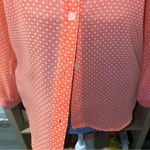Old Navy 2000s whimsical fairycore orange mesh button up blouse with polka dots Photo 4