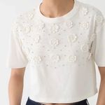 J.Crew  Cropped T-Shirt With Crochet Floral beaded Appliqués NWT Size XS Photo 1