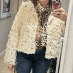Skies Are Blue Cream Feathered Cropped Jacket Large Boho Western Womens Coat LG Photo 0