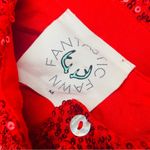 Fantastic Fawn  oversized red sequin ruffle detail shirt / blouse boho glam med Photo 4