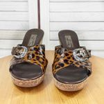 Brighton  Leopard‎ Patent Leather Cork Wedge Heel Sandal Slides Brown 7.5 Photo 1
