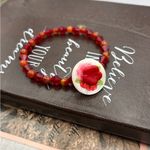 Handmade  Red Floral Beaded Gemstone Bracelet Photo 3