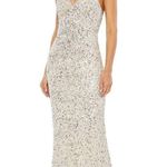 Mac Duggal 5674 Nude Silver Ruffled V-neckline Sequined Sheath Dress 0 NWT Photo 0