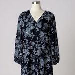 Jason Wu J ‎ Black Blue Floral Long Sleeve Midi Dress Large Photo 2