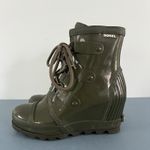 Sorel Joan Rain Wedge Gloss Green Waterproof Rubber Lace Up Boots Photo 3