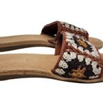 Bamboo  Crochet Retro Earthy Brown Tan Boho Slide Sandals Summer Shoe Size 10 Photo 3