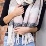 Women’s Fuzzy Fringe Oversized Blanket Scarf Pink Grey Photo 0
