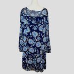 The Limited  Navy Blue Sheer Floral Long Sleeve Shift Dress - Size 10 Photo 2