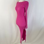ASTR New Ribbed Knit Off Shoulder Long Sleeve Slit Midi Sweater Dress Pink XS Photo 11