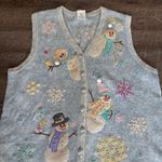 Erika White Stag Snowman Christmas Holidays Grandma Sweater Vest Blue Size Large Photo 2