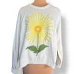 Tiny White Knit Sweater Yellow Sunburst Flower Embroidery Crewneck Pullover Size L Photo 6