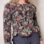 Another Thyme Vintage 90s Velvet Floral Gold Metallic Sparkle Blazer Size PM Black Photo 0
