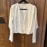 Good American Satin Faux Wrap Cuffed White Blouse Size 2 Photo 2