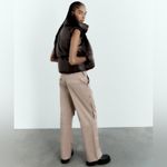 ZARA  Faux Leather Puffer Gilet Vest Dark Brown Size XS NEW Photo 5