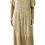 Shoulder Brand Cream Short Sleeve Midi Maxi Pocket Dress Imported 44 US 14 XXL Tan Photo 0