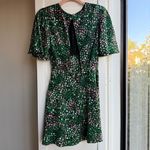 Topshop flutter sleeve bias cut mini dress in green & pink leopard print size 2 Photo 5