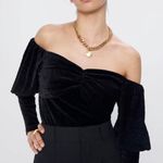 ZARA Black Velvet Cropped Off The Shoulder Top Photo 0