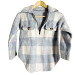 Madewell Blue Plaid Buffalo Check Boiled Wool Half Zip Pullover Size XS Photo 4