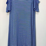 cupio  Women's Striped Scoop Neck Cold Shoulder Shift Dress Blue & White Small Photo 0