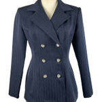 Vintage Brioche California Double Breasted Pinstripe Blazer Blue Women7/8 Office Black Size undefined Photo 0