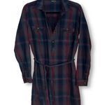 Eddie Bauer Womens Flannel Shirt Dress Belted Plaid Long Sleeve Blue Red Size 10 Photo 0
