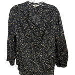 H&M  Black Gold Elegant Print Pull Over Blouse Size Small Holiday Business Photo 0