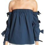 Milly  Blythe off shoulder navy bow sleeve blouse top size Small Photo 0